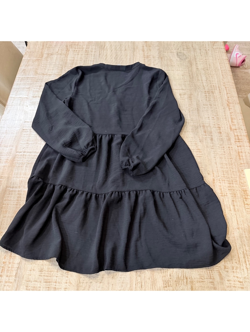 Nine West Black Tiered Button Front Long Sleeve Dress Size Small